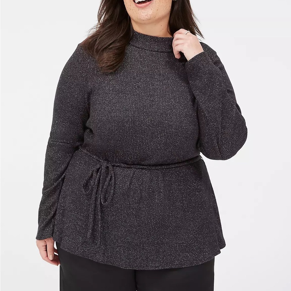 Lane Bryant Lurex Mock-Neck Tie-Waist Top Suze 14/16